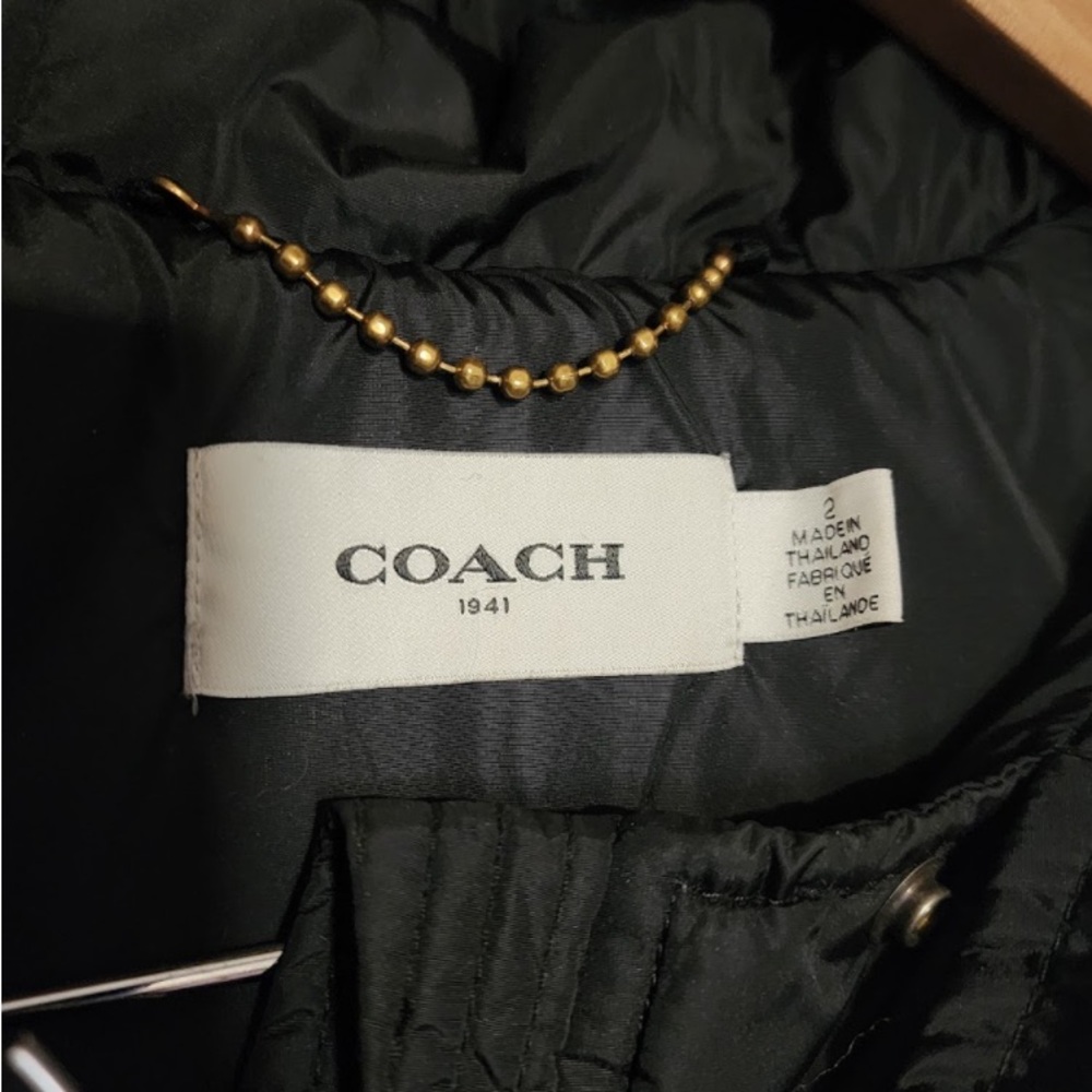 COACH Long Winter Parka Jacket/Coat fur lined hood black NWOT size 2 / S - Picture 6 of 6